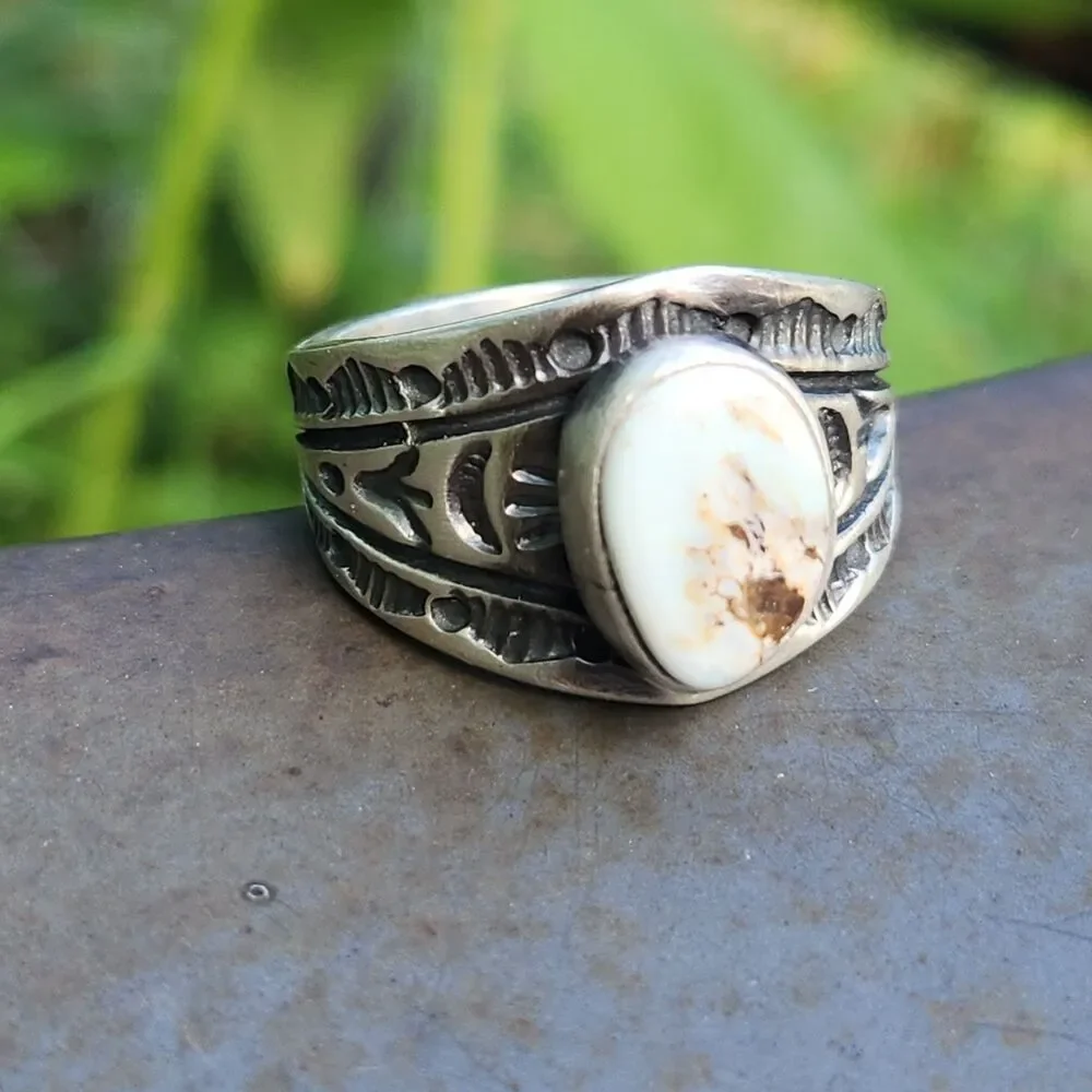 US Nevada Dry Creek Turquoise Ring Navajo handmade signed Melvin Francis szs 10